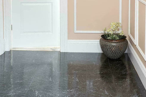 Marble Black Vinyl Floor Tiles Peel & Stick Self Adhesive 20 Pack Flooring 12x12